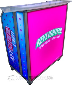 Mobile Mini Portable Bar - Keystone Light Custom Branding Mobile Mini portable bar with custom Keystone Light Keylightful branding in pink and blue LED colors