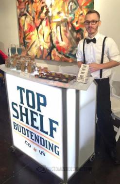 Mobile Mini Portable Bar - Top Shelf Budtending Mobile Mini portable bar customized for Top Shelf Budtending service at an event