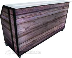 77 Barra portátil con paneles de madera retroiluminados y marco negro Bar portátil con marca de madera rústica