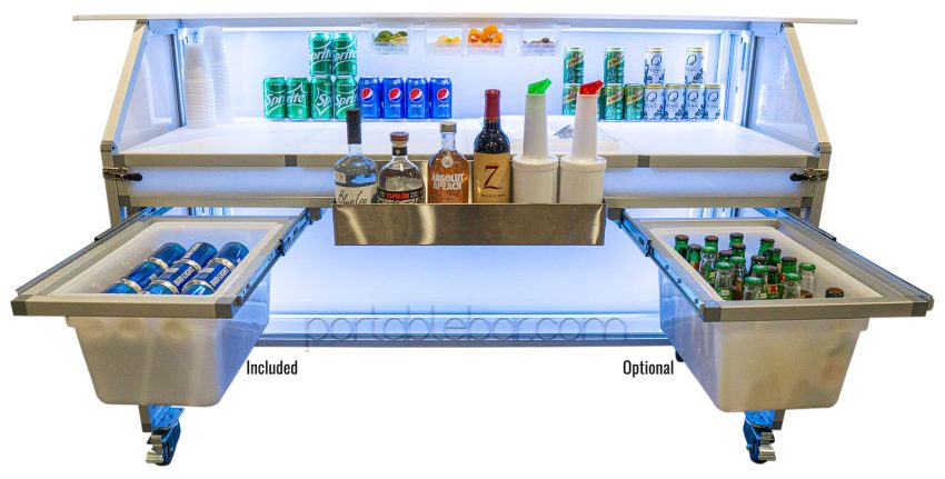 Barra portátil de 62" con dos estantes de almacenamiento bajo la barra Barra portátil de 62" con dos estantes de almacenamiento bajo la barra