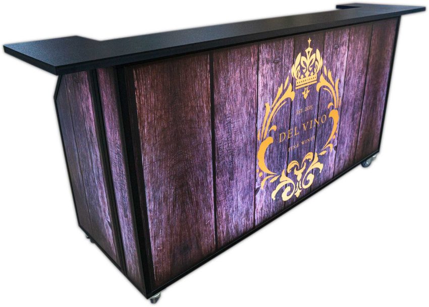 Bar portátil con paneles de madera retroiluminados Bar portátil con paneles de madera retroiluminados