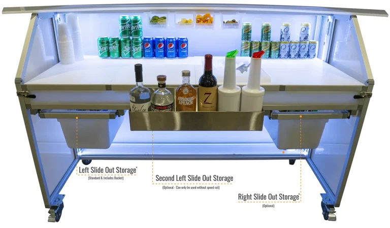 Signature 62 Portable Bar Slide-Out Storage Options