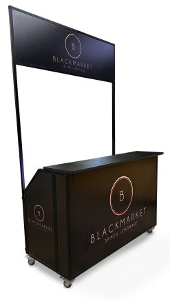 Signature 62 with Overhead Branded Bar Sign Portable bar with custom branded sign for events and promotions