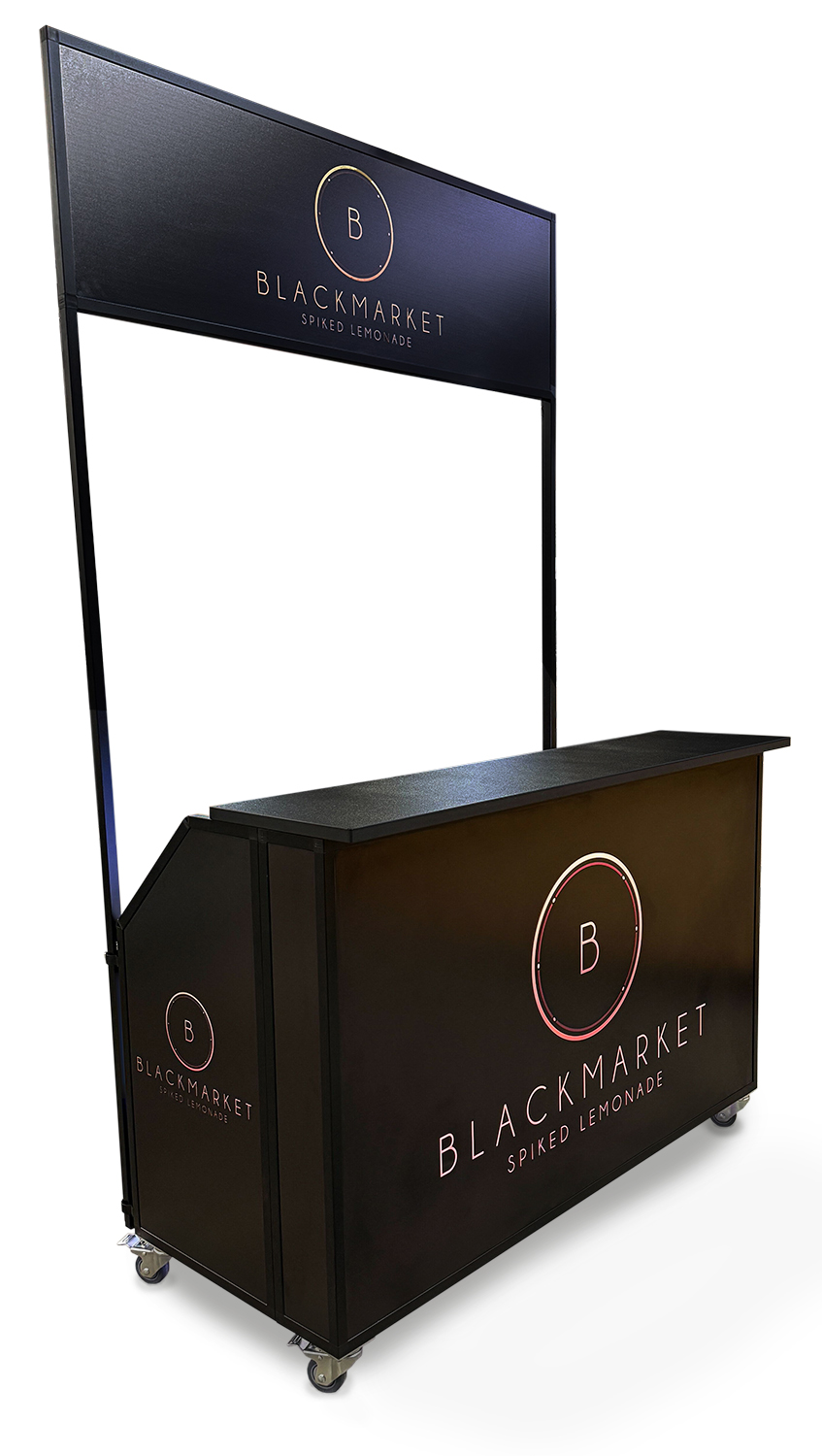 Signature 62 with Overhead Branded Bar Sign Portable bar with custom branded sign for events and promotions
