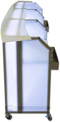 Mobile Mini Portable Bar - Modular Side Profile Side profile view of multiple Mobile Mini portable bar units connected with custom curved bar tops